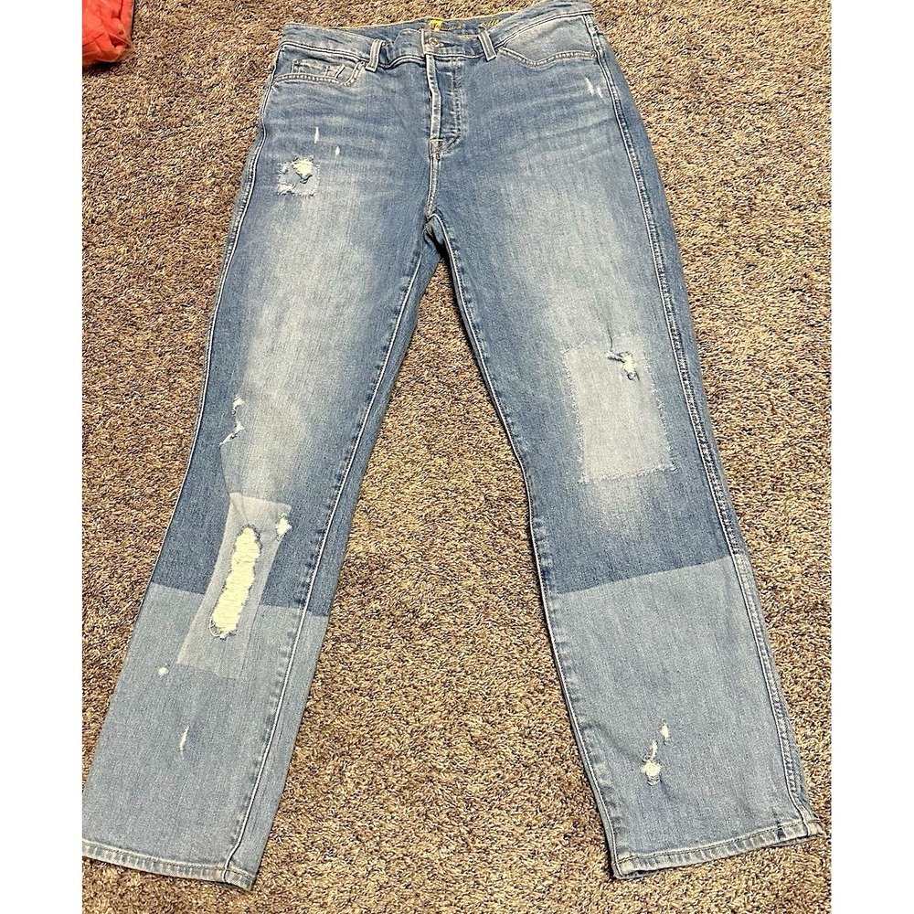 7 For All Mankind Edie Highrise Patchwork Slightly Distressed Straight Jeans(29)